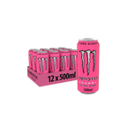 Pink Monster Energy Ultra Rosa cans with a single can standing, featuring the refreshing taste of Monster Energy blend