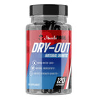 Clear plastic bottle of Muscle Rage Dry-Out capsules with black pepper extract and green tea