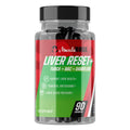 Muscle Rage Liver Reset+ bottle with black capsules containing tauroursodeoxycholic acid, NAC, and Dandelion extract for liver health and antioxidant support
