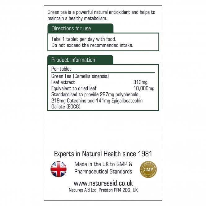 Natures Aid Green Tea 10,000mg - 60 Tabs - Green Tea Capsules
