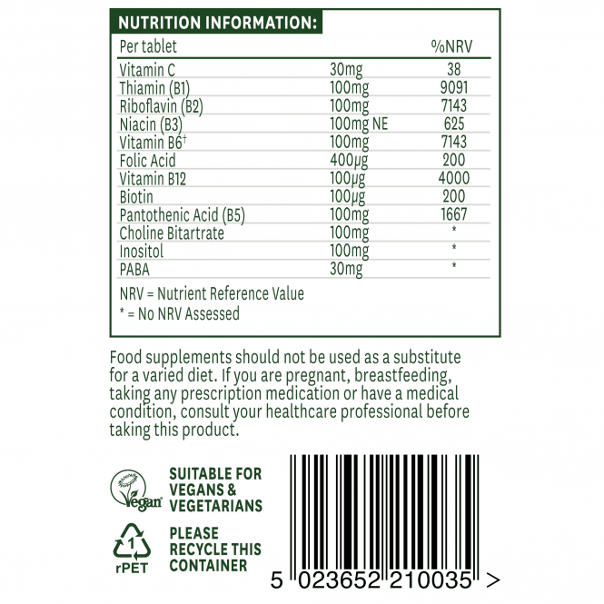 Natures Aid Vit B Complex 100mg Time Release (Mega Potency) - 30 Tabs - Vitamin B Capsules
