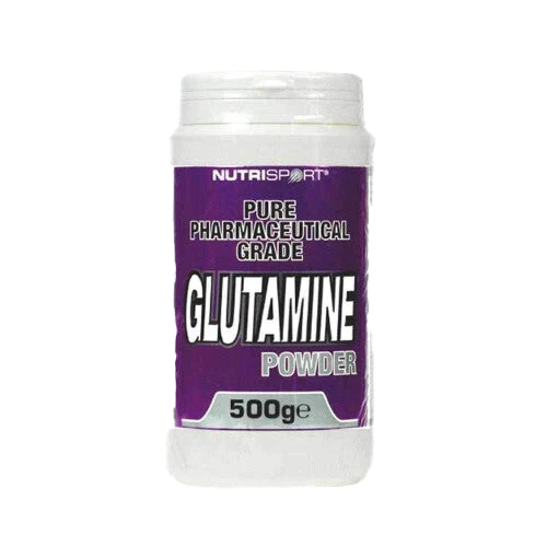 White NutriSport Glutamine Powder container for muscle recovery and plasma glutamine
