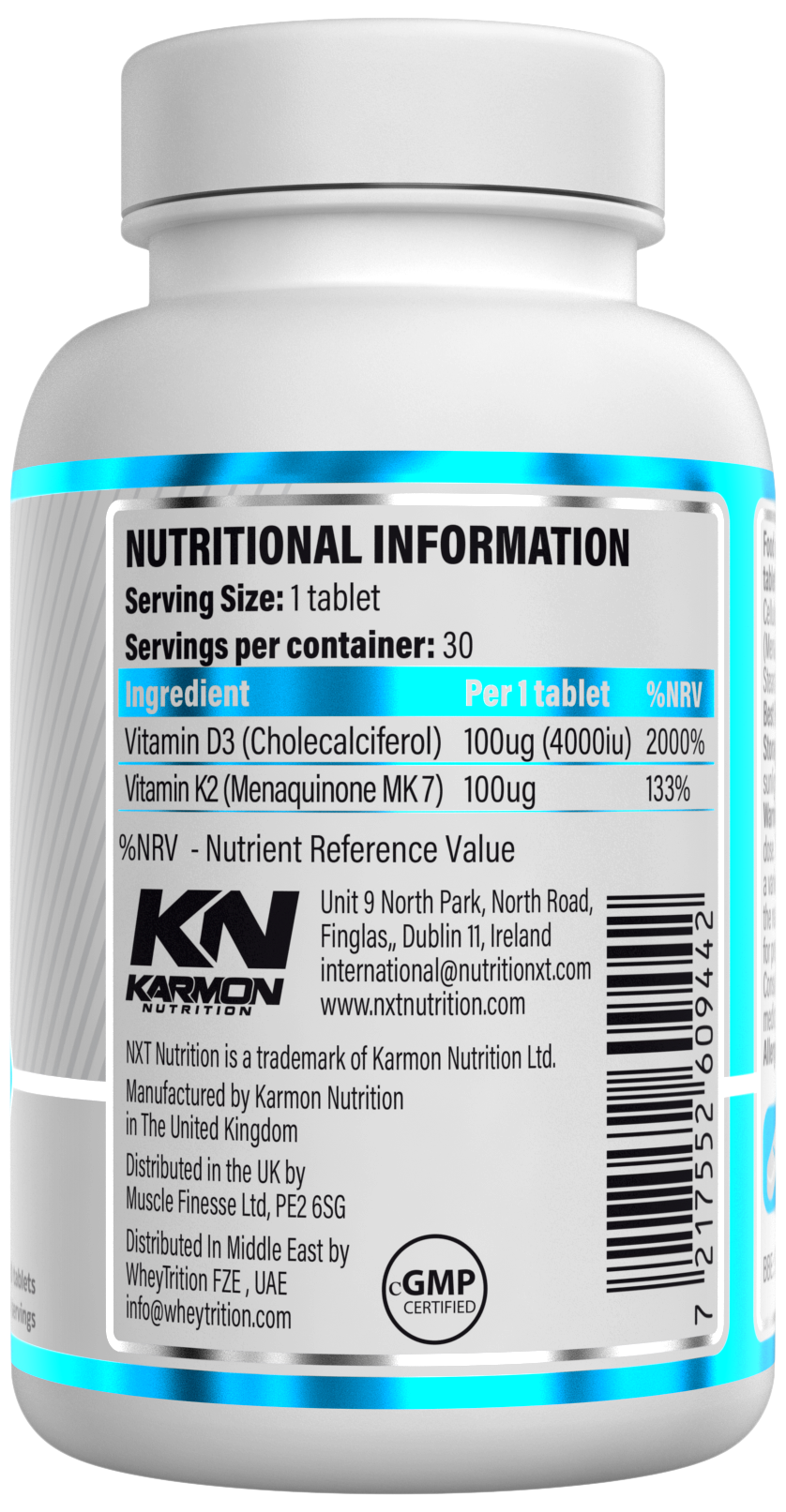 NXT Nutrition Vitamin D3 & K2 30 Tabs