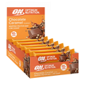 Box of Optimum Nutrition Chocolate Caramel protein bars on a white background