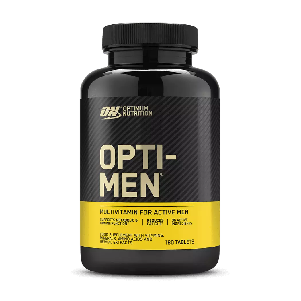 Black bottle of Optimum Nutrition Opti-Men multivitamins for active men with mental performance boost
