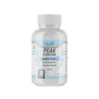 White supplement bottle with light blue label for Trained By JP Peak Hydration with electrolytes