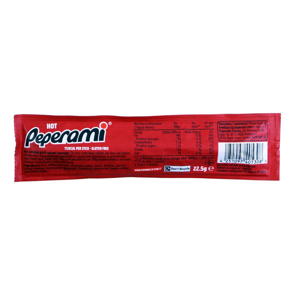 Red hot Peperami Salami meat snack stick for a spicy snack craving