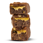 Stack of Per4m Protein Bar with chocolate coating and yellow nougat filling