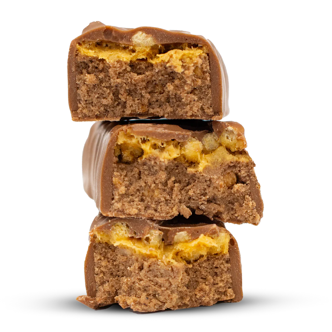 Per4m Protein Bar with crunchy base and nut-filled yellow nougat layer