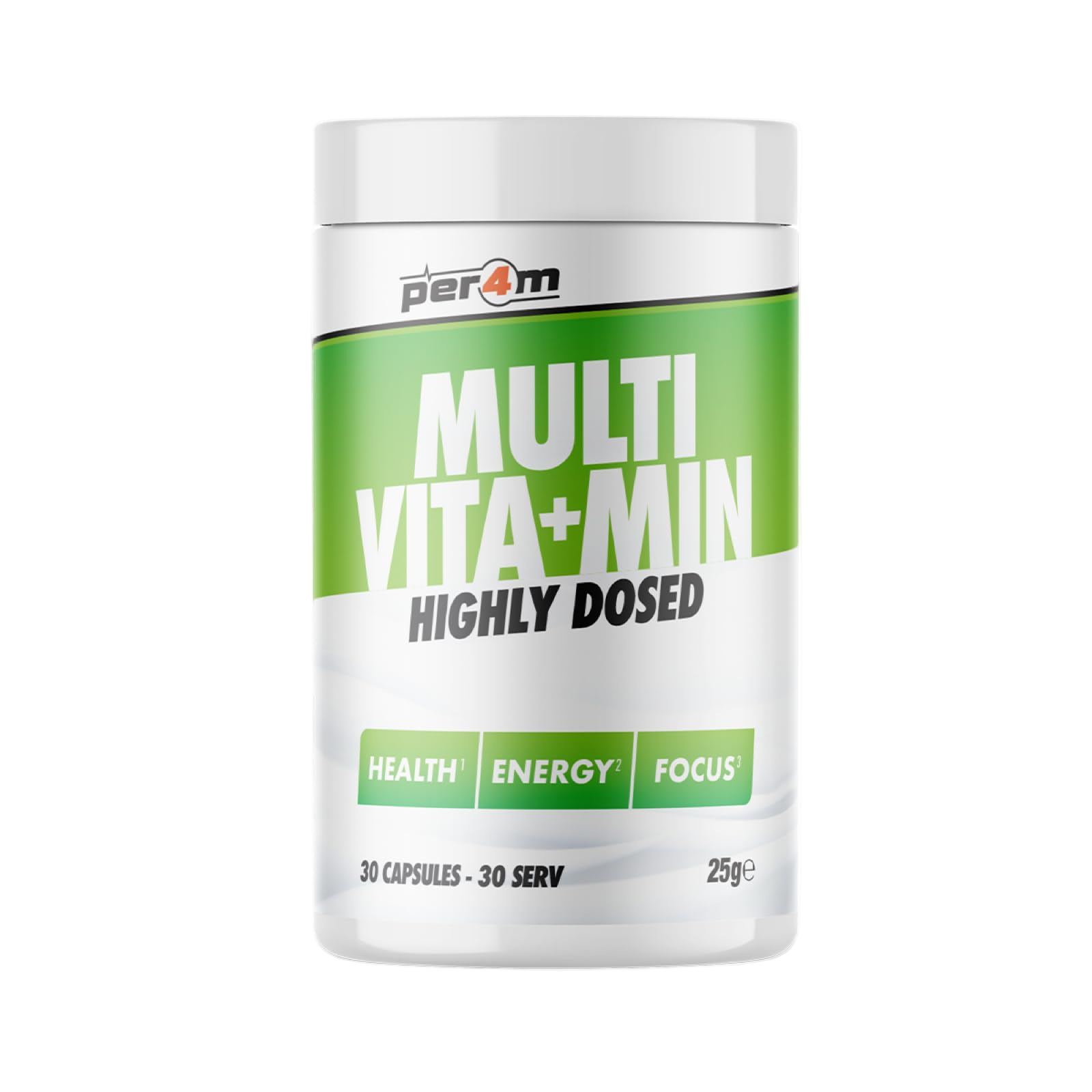 Per4m Multivitamin bottle with highly dosed capsules for immune health and mental clarity