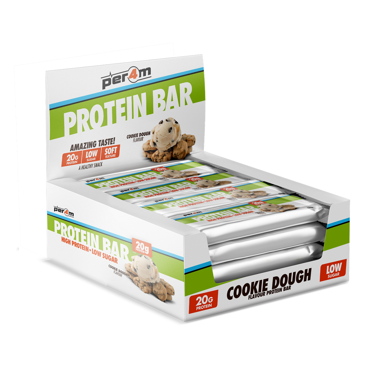 Per4m Protein Bar with Cookie Dough flavor, 20g protein, low sugar, great snack