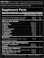Supplement facts label for Performax Labs Eamino Max 3D amino acids and hydration complex
