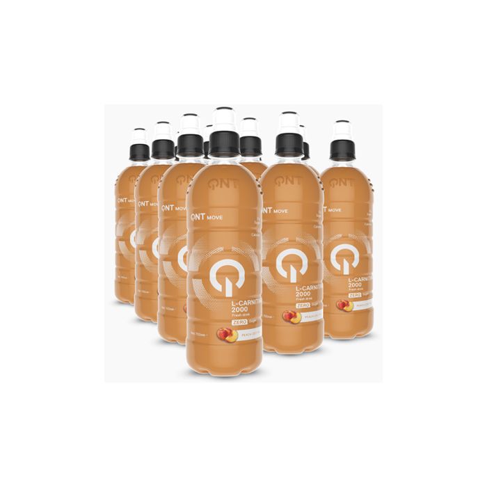 A case of peach-flavored QNT L-Carnitine 2000mg sports drinks for energy boost
