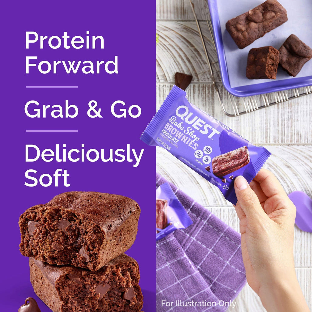 Purple Quest Nutrition Brownie with whey protein isolate from Quest Bake Shop ready to eat