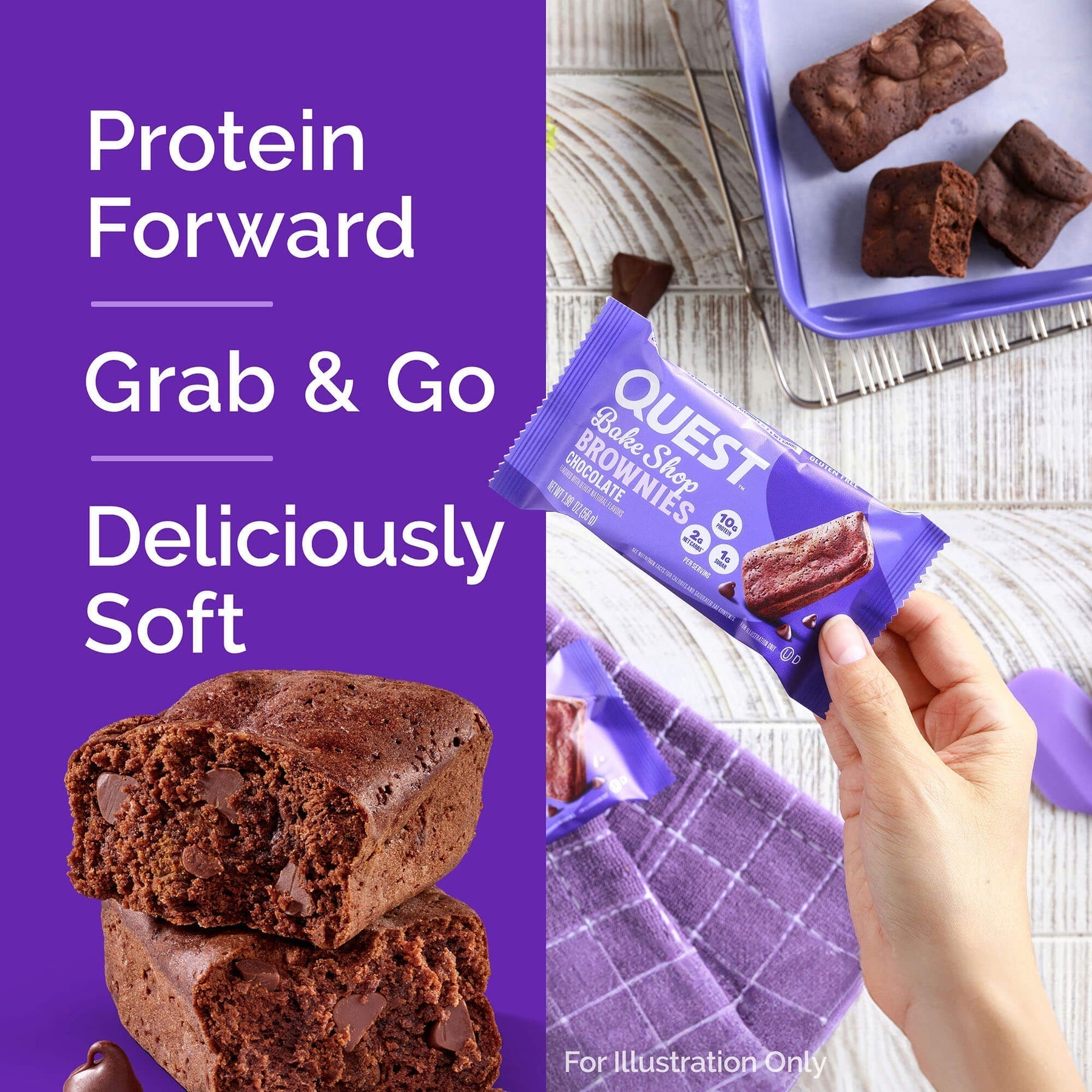 Purple Quest Nutrition Brownie with whey protein isolate from Quest Bake Shop ready to eat