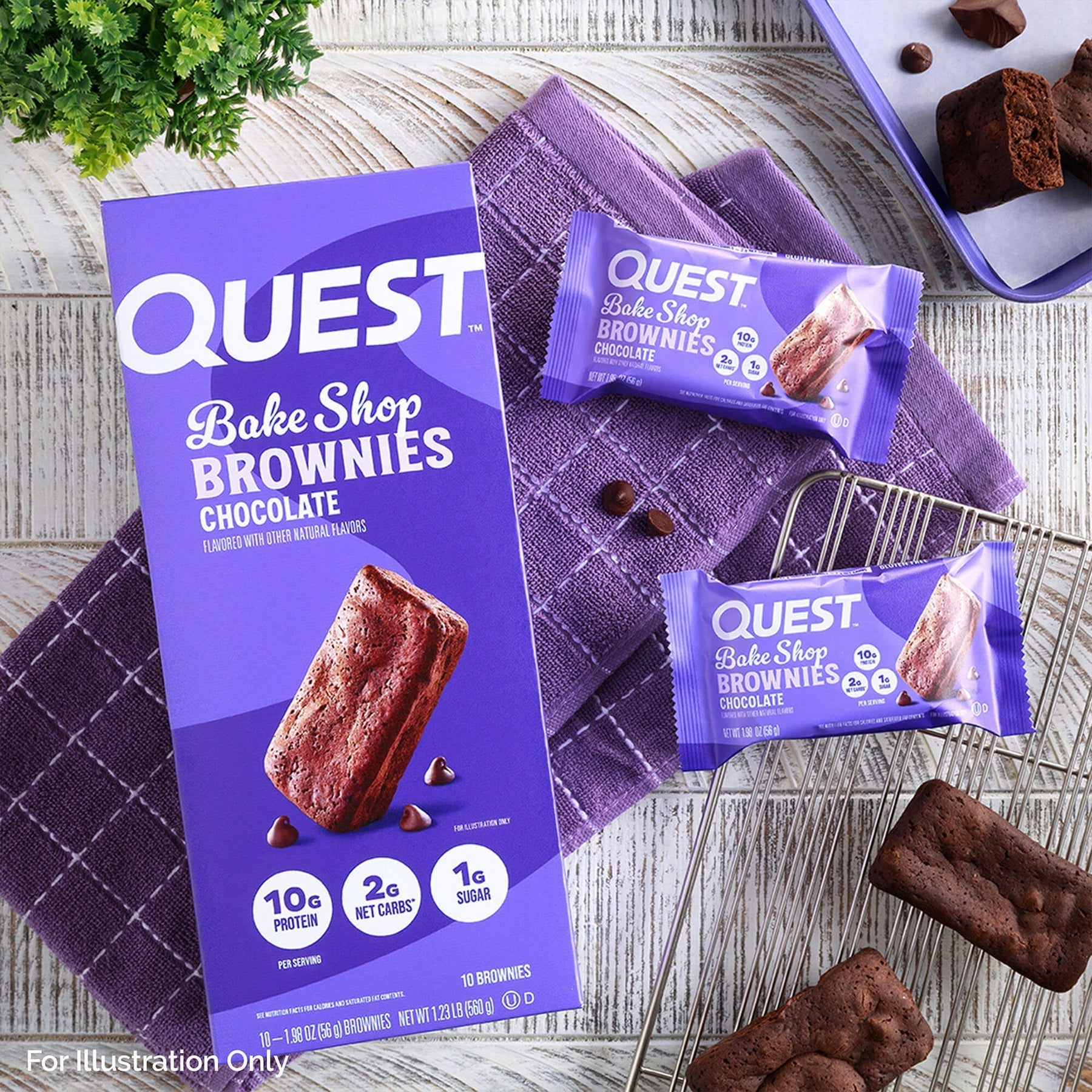 Quest Bake Shop chocolate brownies and bars with whey protein isolate in Quest Nutrition Brownie package