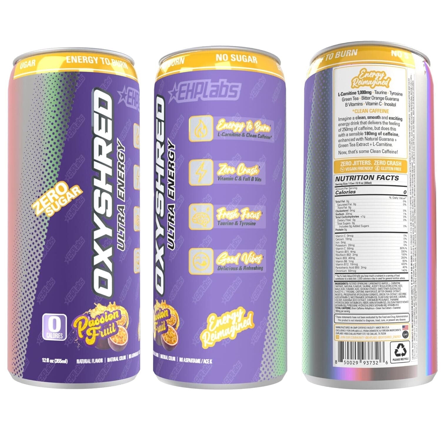 EHP Labs Oxyshred Ultra Energy Drink 12x330ml - 12x355ml / Peach Candy Rings - Energy Ready-to-Drinks