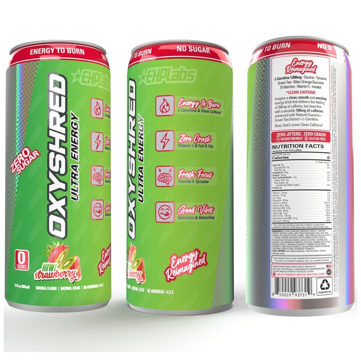 EHP Labs Oxyshred Ultra Energy Drink 12x330ml - 12x355ml / Peach Candy Rings - Energy Ready-to-Drinks