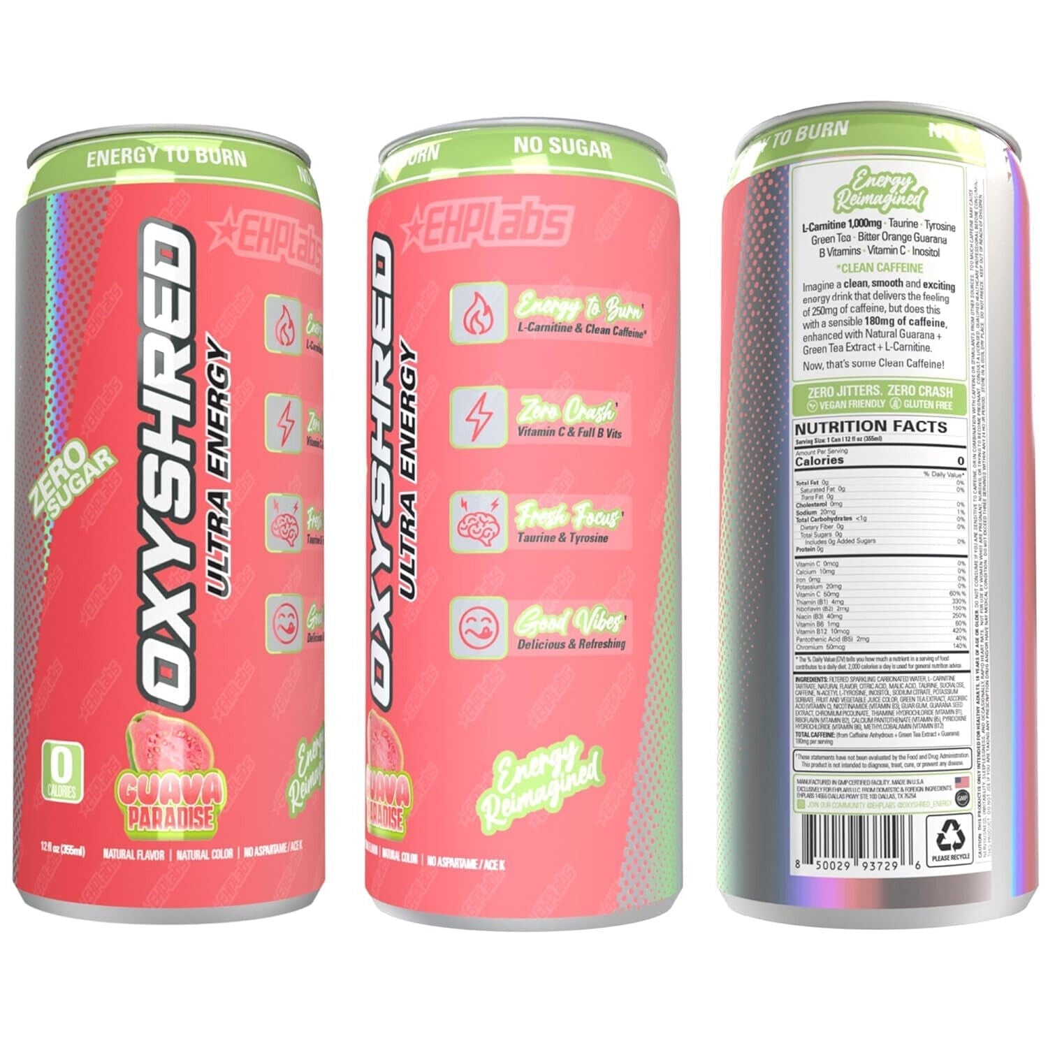 EHP Labs Oxyshred Ultra Energy Drink 12x330ml - 12x355ml / Peach Candy Rings - Energy Ready-to-Drinks