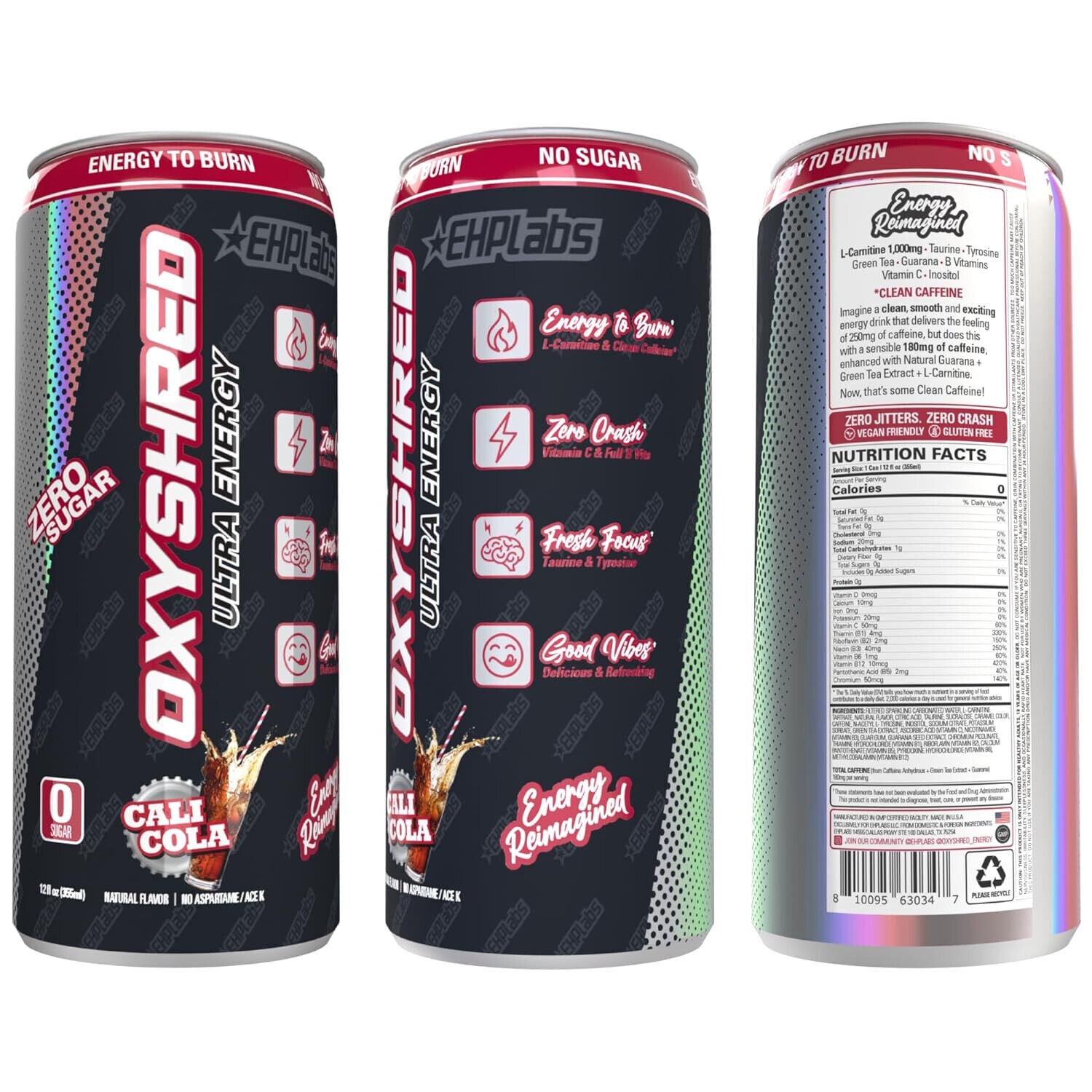 EHP Labs Oxyshred Ultra Energy Drink 12x330ml - 12x355ml / Peach Candy Rings - Energy Ready-to-Drinks