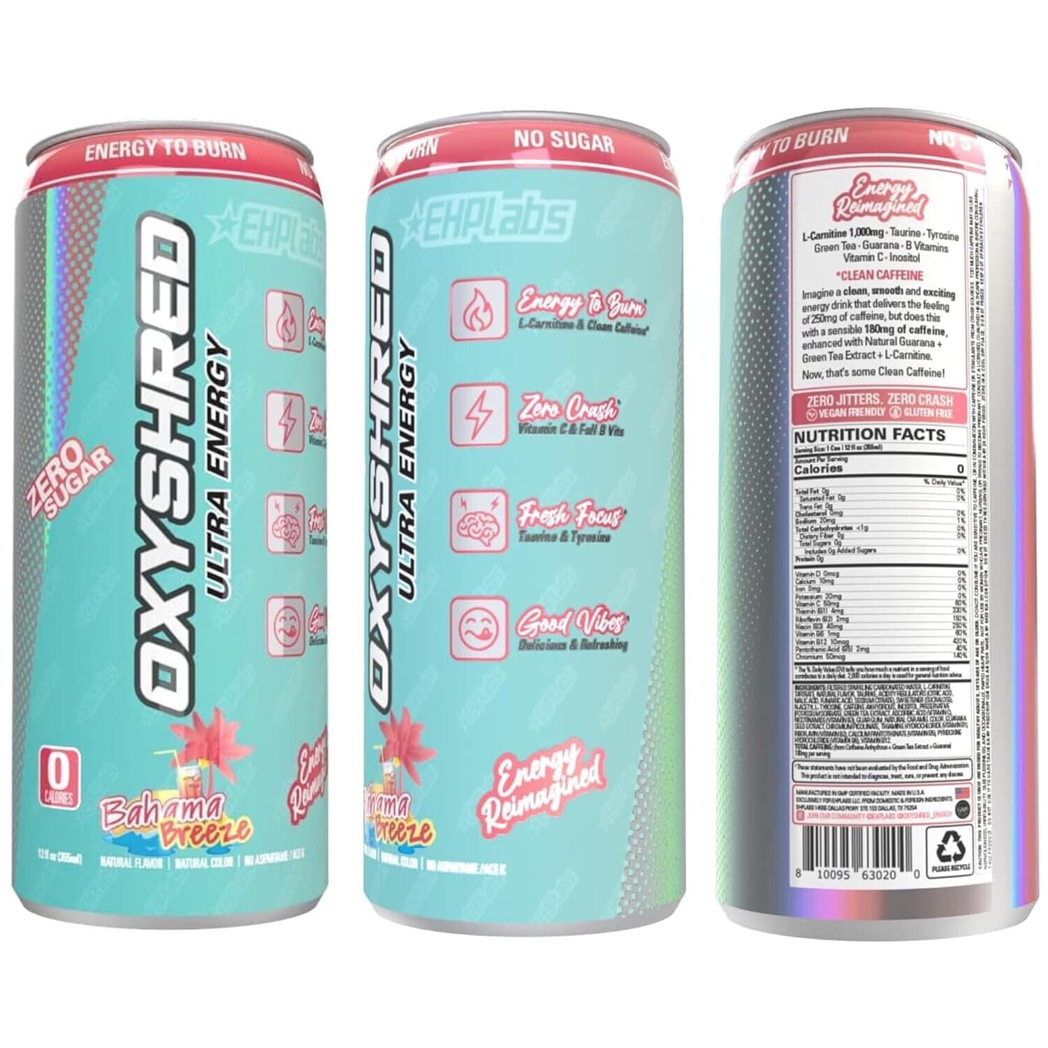 EHP Labs Oxyshred Ultra Energy Drink 12x330ml - 12x355ml / Peach Candy Rings - Energy Ready-to-Drinks