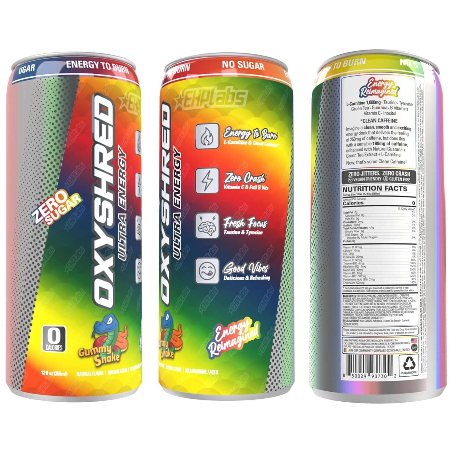 EHP Labs Oxyshred Ultra Energy Drink 12x330ml - 12x355ml / Peach Candy Rings - Energy Ready-to-Drinks
