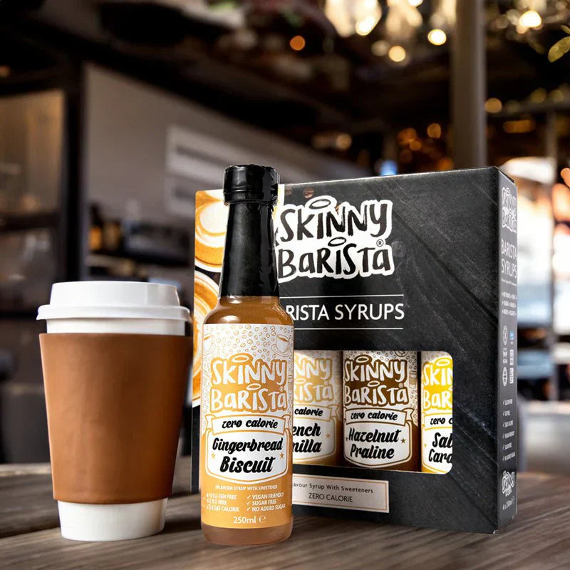 Sugar free coffee syrup collection with buttery caramel flavors for tasty beverages
