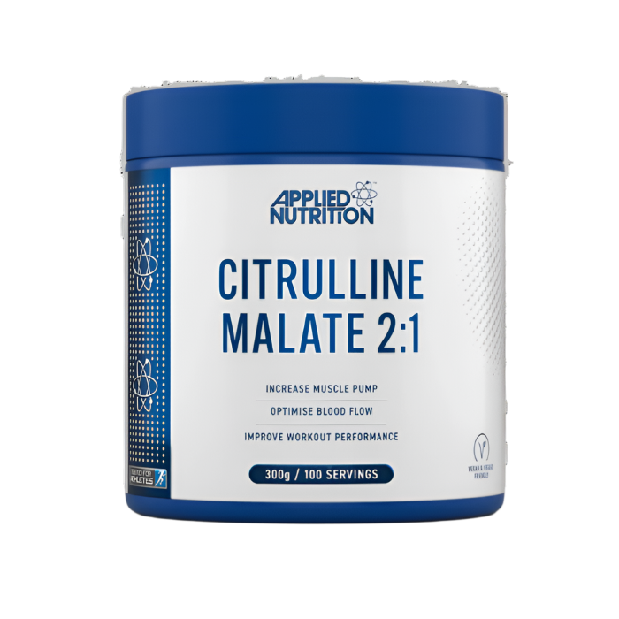 Blue and white Applied Nutrition Citrulline Malate 2:1 for workout performance and muscle recovery