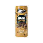 Golden Skinny Coffee can with Vanilla Latte branding, perfect for health-conscious coffee lovers
