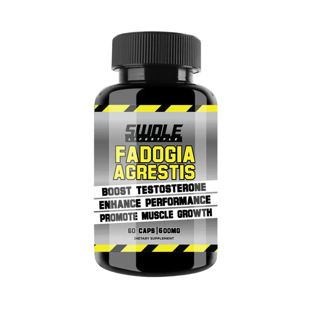 Supplement bottle labeled 'Fadogia Agrestis' on a white background