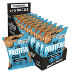 Display of The Protein Ball Co. Original protein ball packs with blue and black packaging.