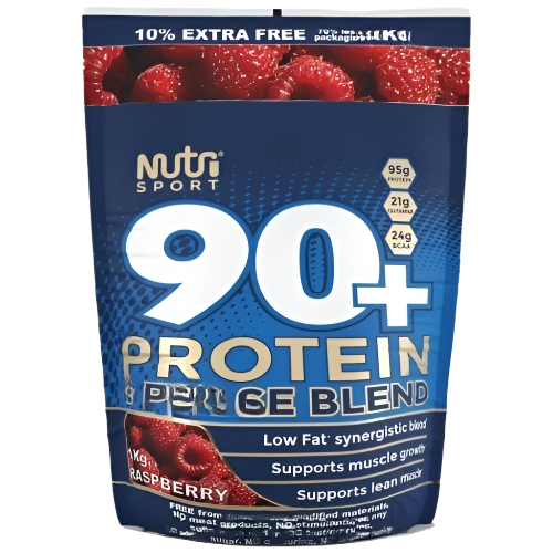 NutriSport 90 + Protein 4 Phase Blend - 1Kg / Raspberry - Protein Blend Powder (Whey Protein Concentrate Whey Protein
