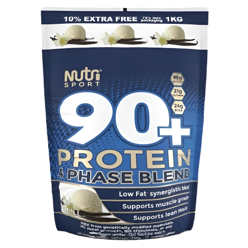 NutriSport 90 + Protein 4 Phase Blend - 1Kg / Vanilla - Protein Blend Powder (Whey Protein Concentrate Whey Protein