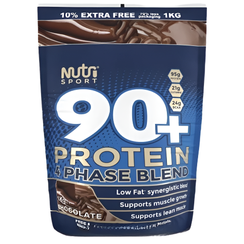 NutriSport 90 + Protein 4 Phase Blend - 1Kg / Chocolate - Protein Blend Powder (Whey Protein Concentrate Whey Protein