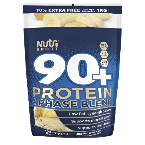 NutriSport 90 + Protein 4 Phase Blend - 1Kg / Banana - Protein Blend Powder (Whey Protein Concentrate Whey Protein