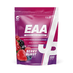 Purple and pink pouch of Trained By JP EAA Berry Burst for boost protein and essential nutrients