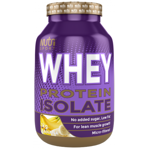 Banana-flavored NutriSport Whey Isolate for supporting muscle growth and amino acids