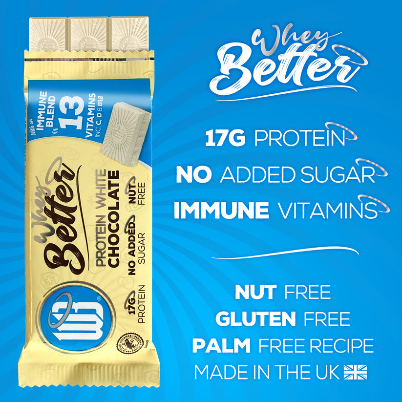 WheyBetter Protein White chocolate Immune Blend of Vitamins - 12x75g / Protein White Chocolate - Protein Bars