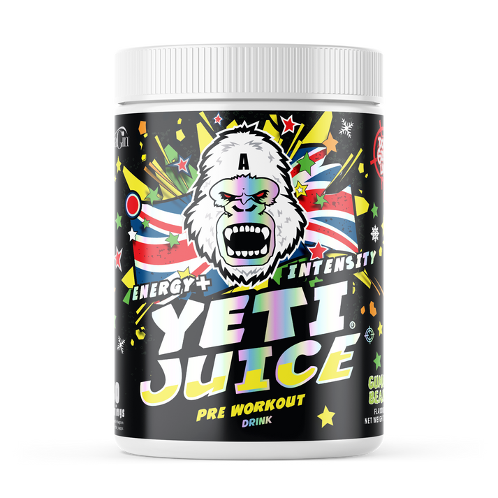 Colorful Gorillalpha Yeti Juice pre-workout drink with stylized Yeti graphic